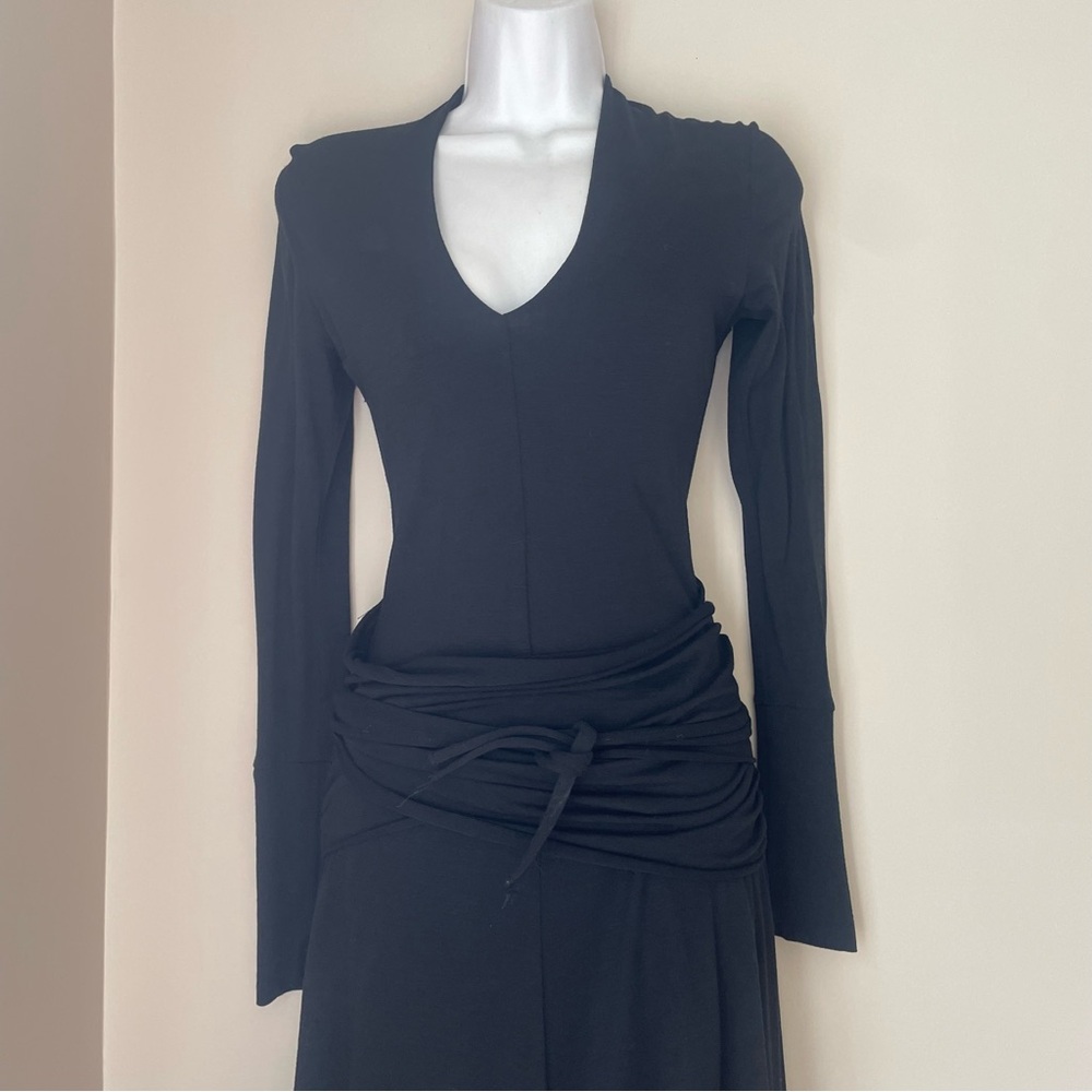 FRANCESCA FERRANTE Italy black wool blend faux wrap jersey dress - Picture 2 of 9